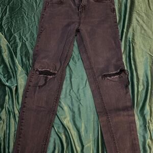 Black high rise skinny distressed jeans